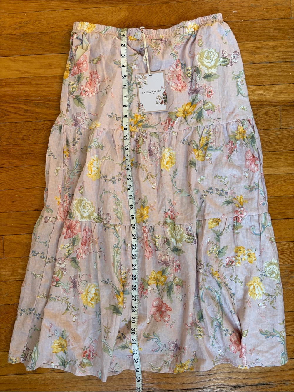 Laura Ashley pink vintage style floral print tiered maxi skirt size M NWT